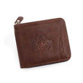 NNEDSZ Dark Brown Men's Leather Wallet with Zipper and Horse Embossed Design -  Compact and Stylish